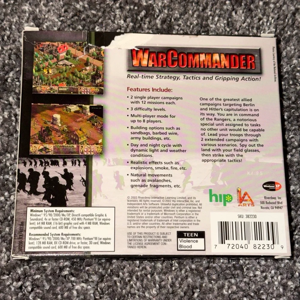 War Commander D-Day June 6,1944 PC CD-Rom Rated T For Teen Video Game 2003 Used.